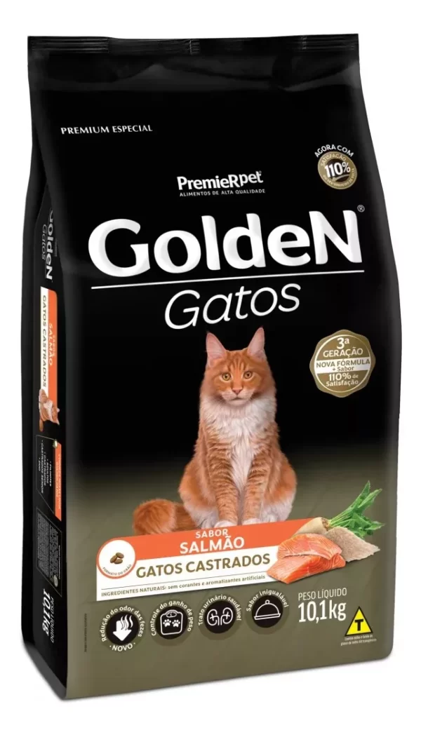 Golden Premium alimento especial castrados para gato adulto sabor salmão em sacola de 10.1kg