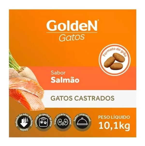 Golden Premium alimento especial castrados para gato adulto sabor salmão em sacola de 10.1kg - Image 2