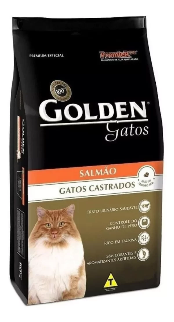 Golden Premium alimento especial castrados para gato adulto sabor salmão em sacola de 10.1kg - Image 5