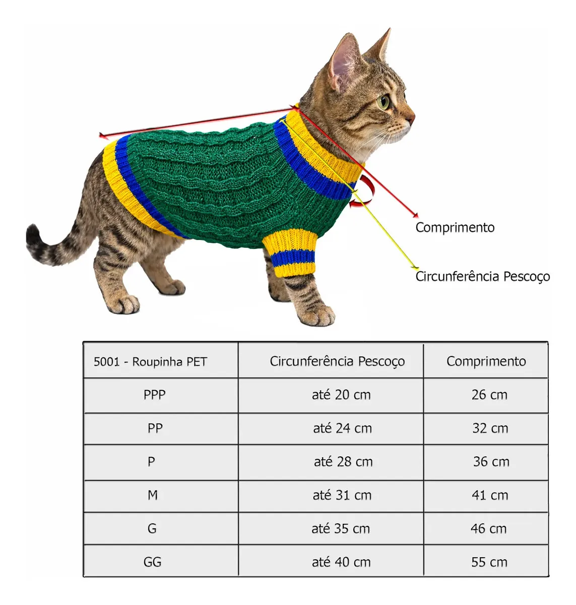 Roupinha Pet Tricô Gatos & Cães Copa Brasil - Katlen Tricot Verde / Ppp - Image 2