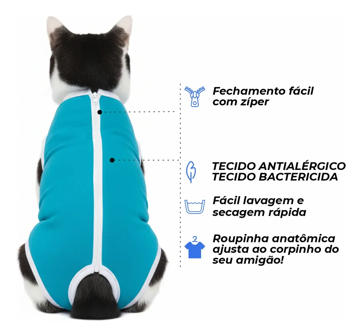 Roupa Pós Cirúrgica Gatos Castração Operatória Tamanho 1 2 3 COR AZUL - Image 2